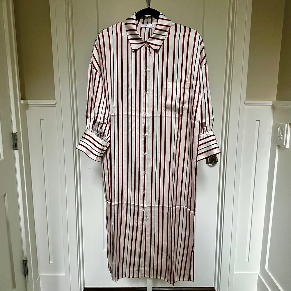 ANINE BING Insanely Gorgeous Red Stripe Silk Shirt Dress Duster Sz S NWT $495!!